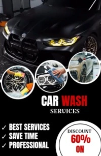 Grey Joyful Car Wash Service  Tabloid template