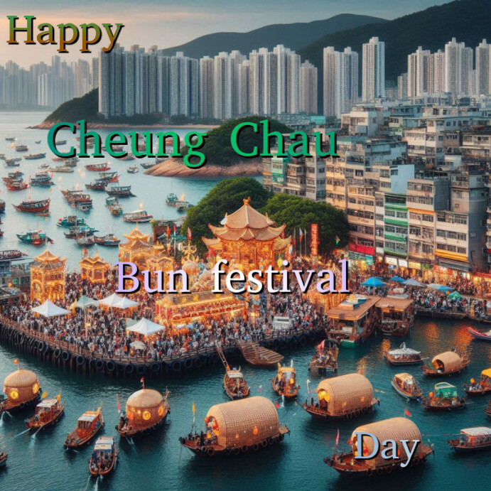 Grey Joyful Cheung Chau Bun Festival Day  Instagram Post template