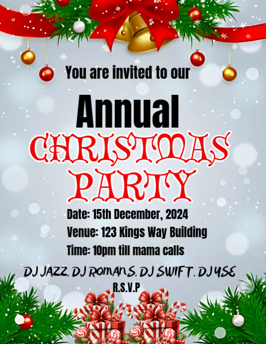 Grey Joyful Christmas Party Invitation Card Design Flyer (us Letter
