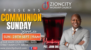 Grey Joyful Communion Sunday Service  Twitter Post template