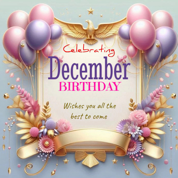 Grey Joyful December Birthday Card Logo Template | PosterMyWall