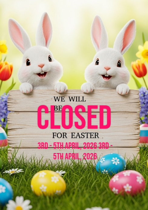 Modèle Grey Joyful Easter Closure Announcement A4 | PosterMyWall