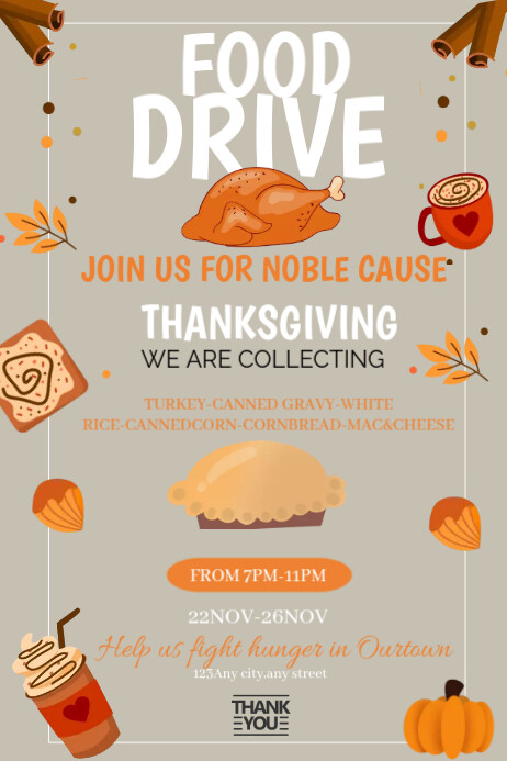 Grey Joyful Food Drive Poster Cartaz template