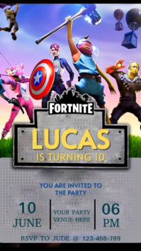 Grey Joyful Fortnite Birthday Video Invitation Digital Display (9:16) template