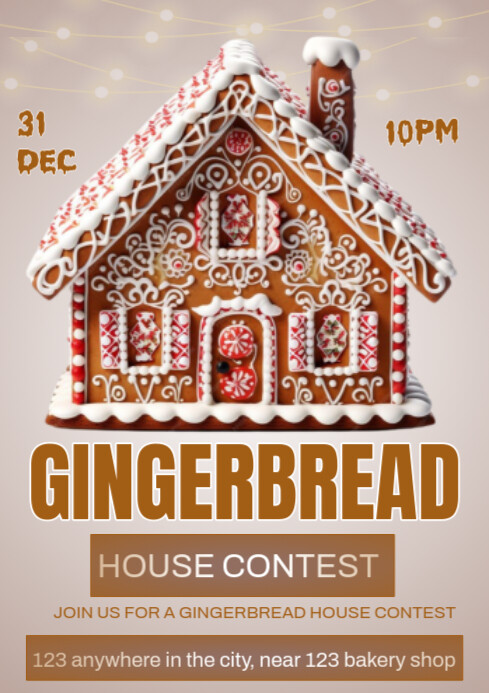 Grey Joyful Gingerbread House Contest A4 Templat | PosterMyWall