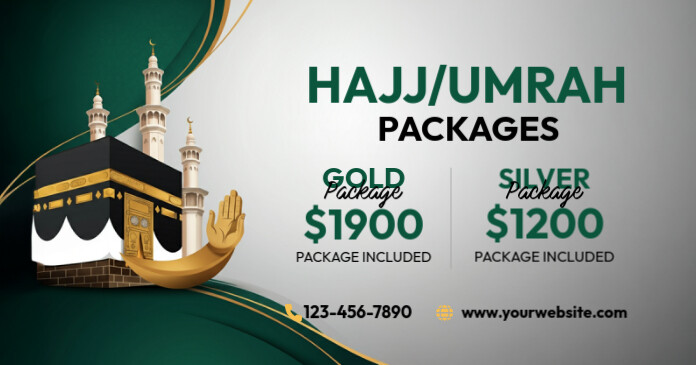 Grey Joyful Hajj Umrah Facebook Shared Image template