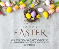 Grey Joyful Happy Easter Wishes Card Medium Rectangle template