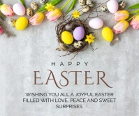 Grey Joyful Happy Easter Wishes Instagram Posts  Medium Rectangle template