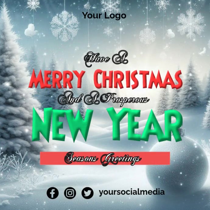 Grey Joyful Merry Christmas Greeting Card Instagram Post Template ...