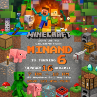 Abu-abu Minecraft Birthday Invitation Isikwele Template