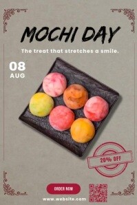 Grey Joyful Mochi Day Food Promo Flyer Template For Sweet Treat Discounts – August 8 Poster Póster