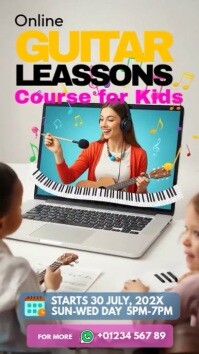 Grey Joyful Online Kids Music Lessons, For Kids Facebook Story template