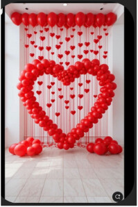 Grey Joyful Red Heart Balloon Decoration Backdrop  Poster template