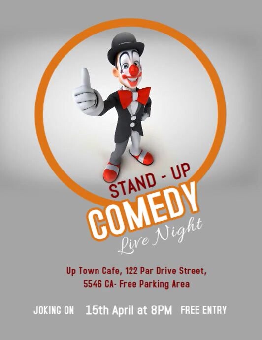 Grey Joyful Stand Up Comedy Flyer (us Letter) template