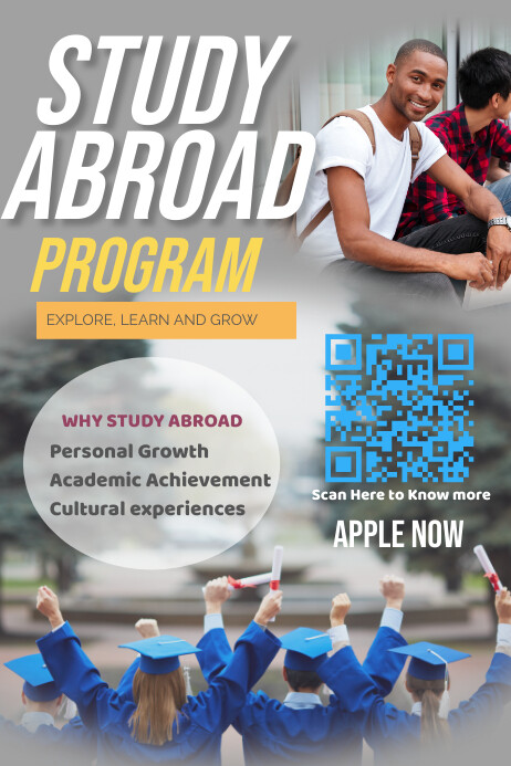 Grey Joyful Study Abroad Poster Template | PosterMyWall