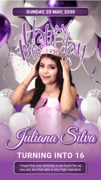 Grey Joyful Sweet 16 Birthday Instagram Story template
