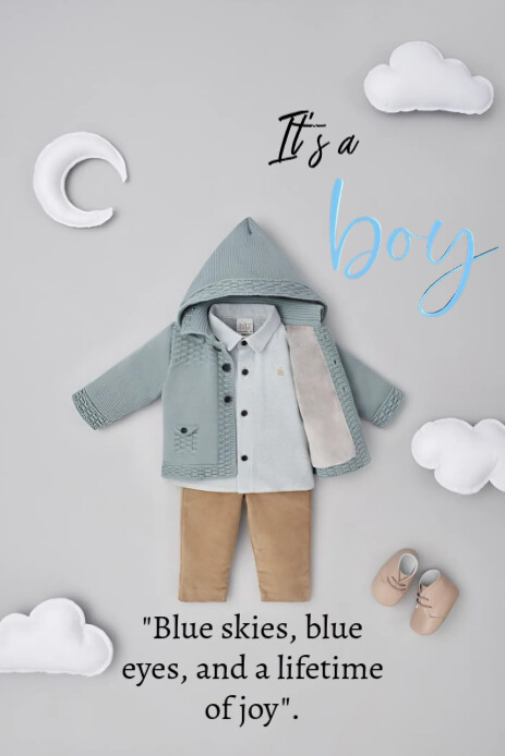 Grey Joyful The Image Is A Soft And Elegant Baby Announcement Design For A A Baby Boy Pinterest Grap template
