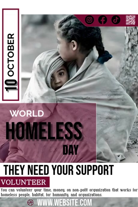 Homeless Rights Graphic Grey Joyful World Homeless Day Poster Template | PosterMyWall