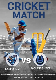 Grey List-based Cricket Match A4 template