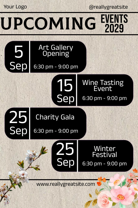 Event Selection Post Grey List-based September Upcoming Event Post Template | PosterMyWall