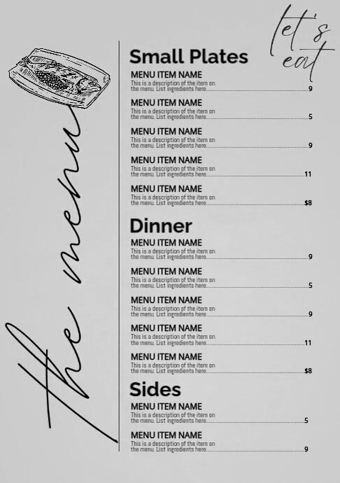 Grey List-based The Menu A2 Template | PosterMyWall
