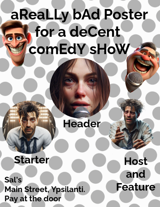 Grey Maximalist Bad Comedy Posters  Flyer (us Letter) template