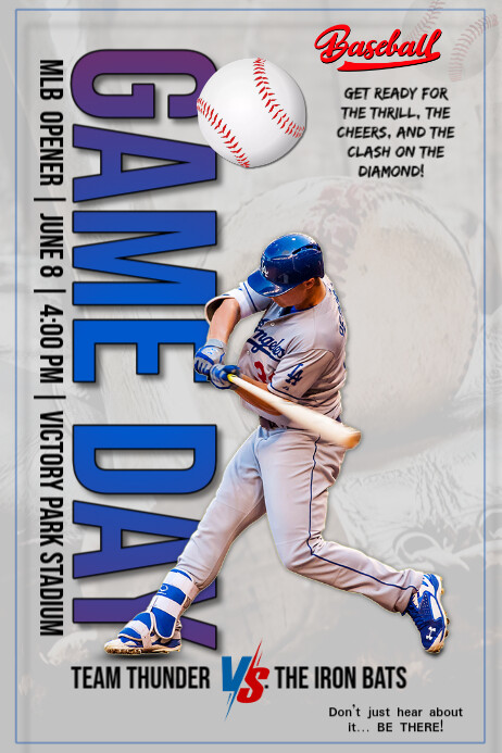 Grey Maximalist Baseball Game Day Poster Cartaz template