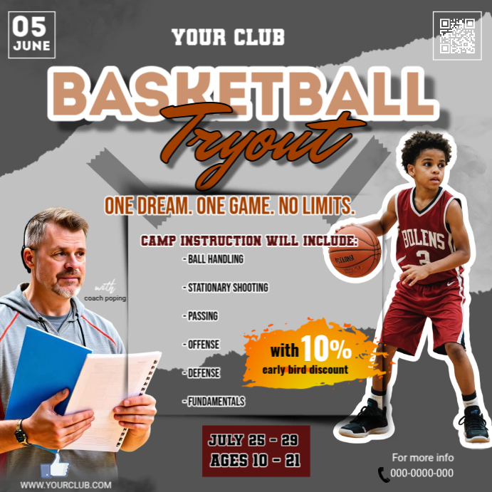 Copy of Grey Maximalist Basketball Tryout Instagram Post | PosterMyWall