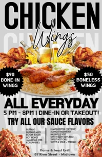 Grey Maximalist Chicken Wings Flyer Tabloid template