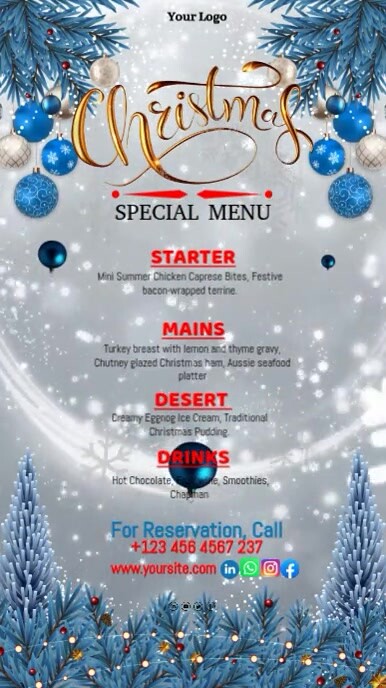 Grey Maximalist Christmas Menu Video  Instagram Story template