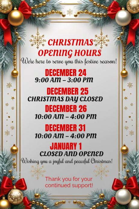 Grey Maximalist Christmas Opening Hours Poster Template | PosterMyWall