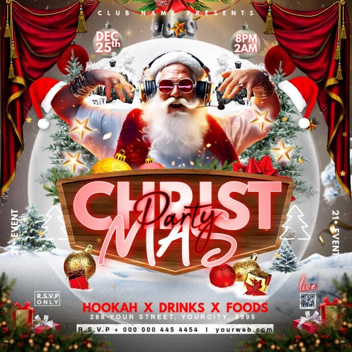Grey Maximalist Christmas Party Flyer Instagram Post Template ...