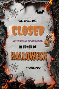 Grey Maximalist Halloween Closed Sign Template  Poster Affiche