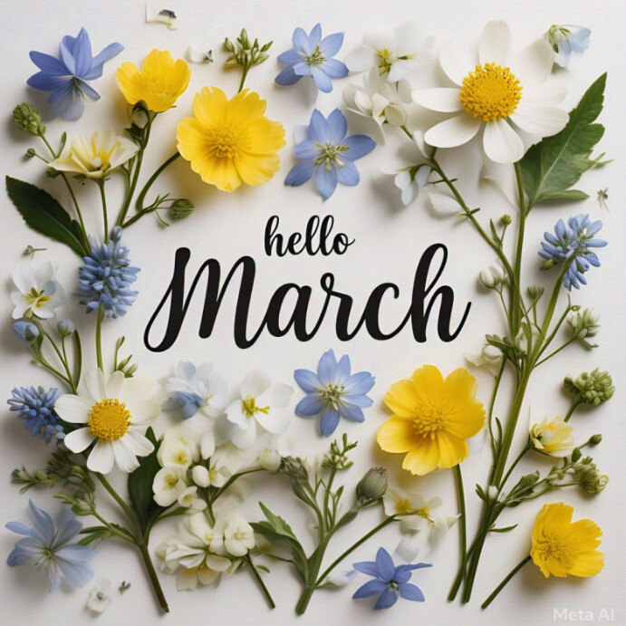 Grey Maximalist Hello March Instagram Post Template | PosterMyWall