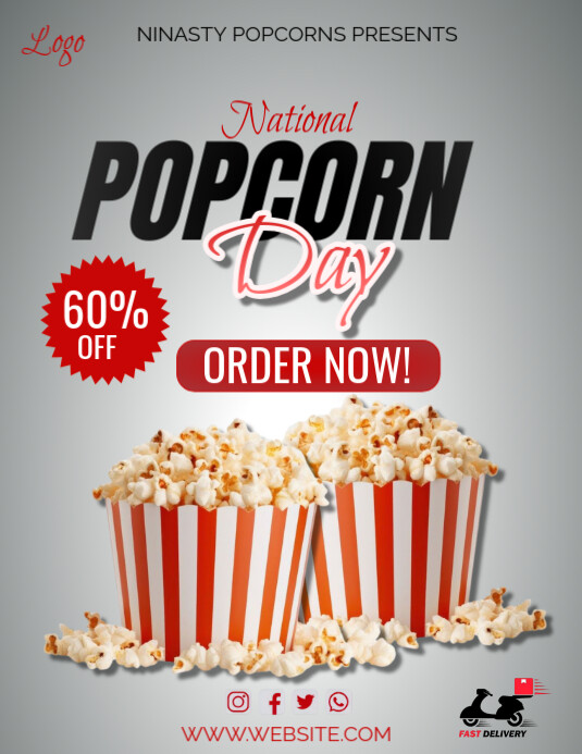 Grey Maximalist National Popcorn Day  Flyer (us Letter) template