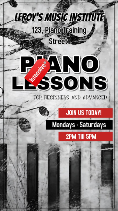 Grey Maximalist Piano Lessons Ad Instagram Story Instagram-verhaal template