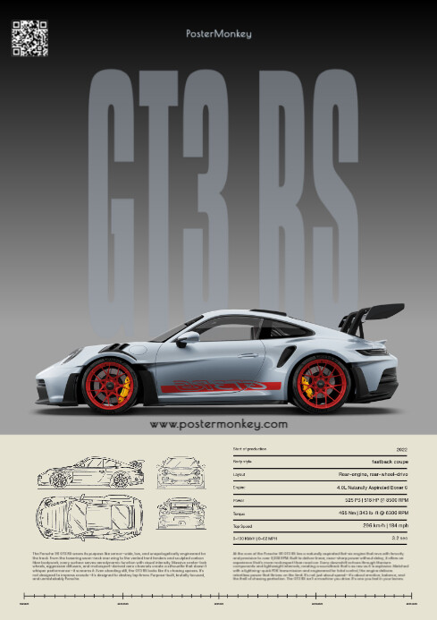 Cinzento Porsche 911 Gt3 Rs A4 Modelo | PosterMyWall