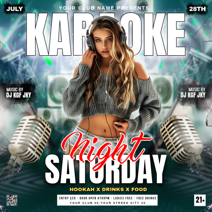 Grey Maximalist Saturday Karaoke Night Party Flyer Square (1:1) template