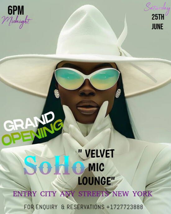 Grey Maximalist The Image Is A Striking Image Titled Grand Opening For Soho Velvet Mic Lounge  Insta Instagram Portrait template