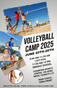 Grey Maximalist Volleyball Camp Flyer Tabloid Tabloïd template