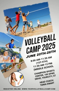 Grey Maximalist Volleyball Camp Flyer Tabloid template