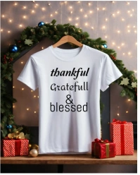 Grey Maximalist White Tshirt Thankfull Instagram Portrait template