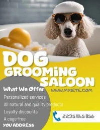 Grey Maximalist Yellow Gray White Orange Dog Рекламная листовка (US Letter) template