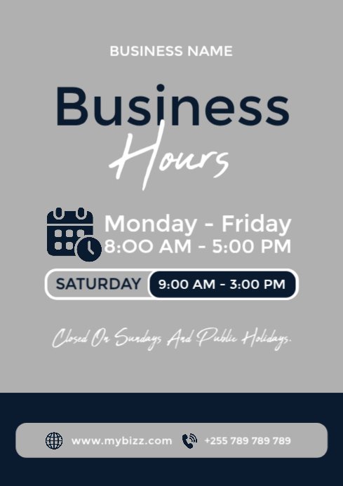 Grey Modern & Minimal Business Hours A1 template