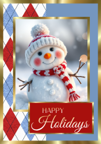 Cute Snowman Argyle Pattern Holiday Card A4 template