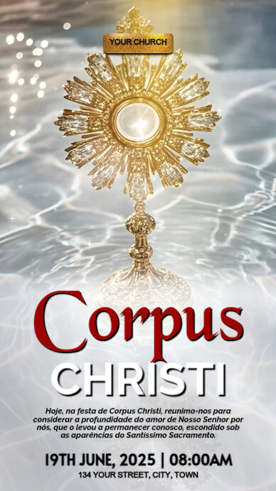 Grey Modern & Minimal Corpus Christi Church Service  Digital Display (9:16) template
