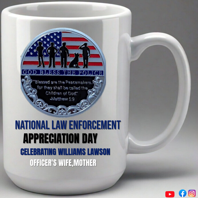 Grey Modern & Minimal Customizable Mug For National Law Enforcement Appreciation Day Instagram Post template