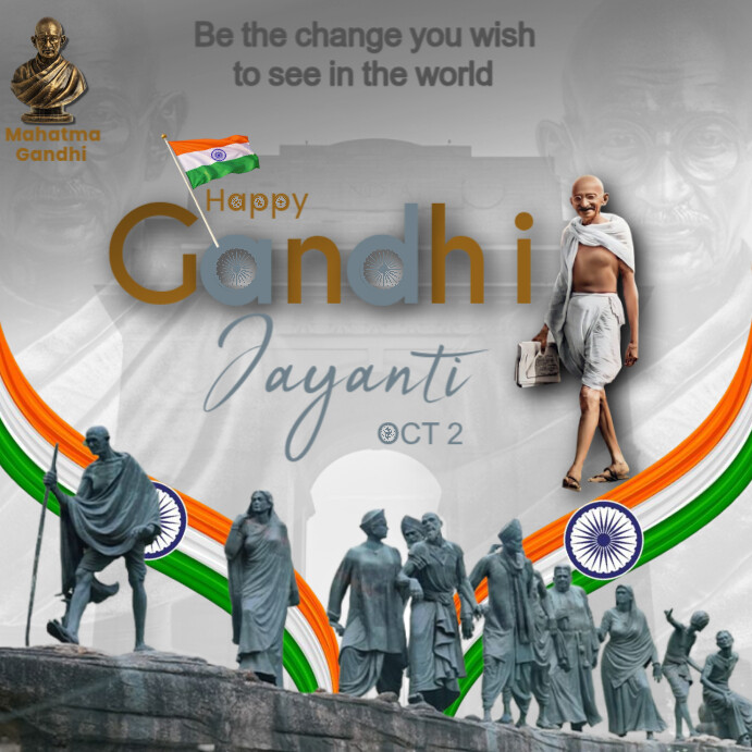 Grey Modern & Minimal Gandhi Jayanti Design Template Instagram Post