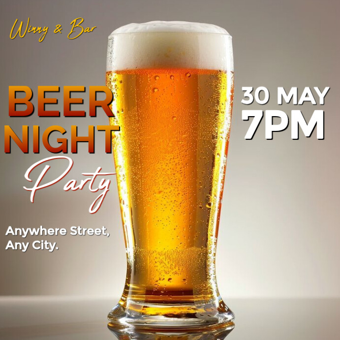 Grey Modern & Minimal Happy Hour Party Beer Night Event Instagram Post template