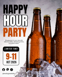 Grey Modern & Minimal Happy Hour Party Instagram Portrait template